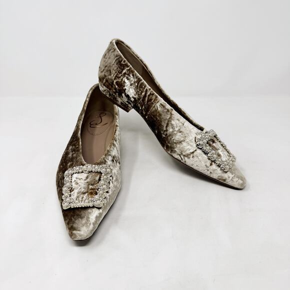 [Sam Edelman] Janina Prosecco Luster Pearl Buckle Velvet Square Toe Flats Size 9 - Picture 5 of 11